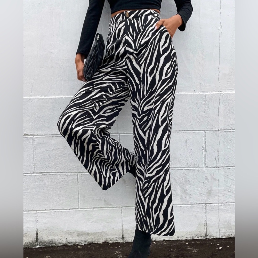 Zebra Print High Waist Wide-Leg Pants